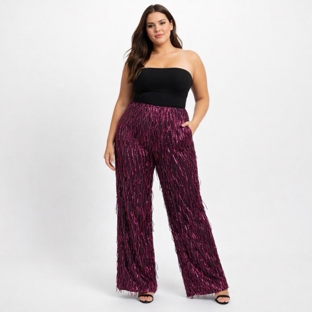 Anthropologie Maeve Fringed Sequin Wide-Leg Pants